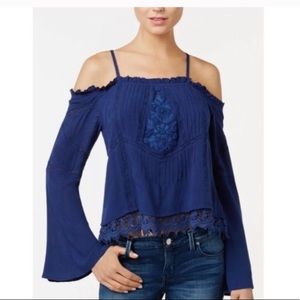 Guess Rye Off The Shoulder Embroidered Crochet Top
